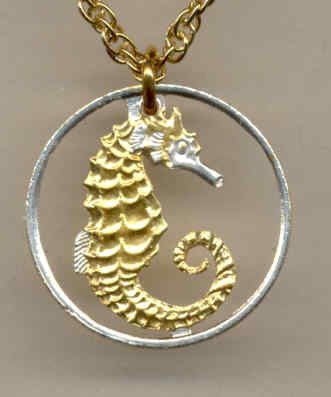 Beautifully Cut out & 2-toned Singapore Seahorse - coin Necklace