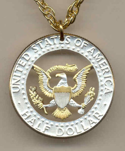 Beautifully Cut out & 2-toned U.S. Kennedy Eagle   Dollar - coin Necklace