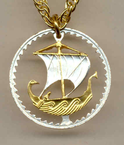 Beautifully Cut out & 2-toned Cyprus Viking ship  - coin Necklace