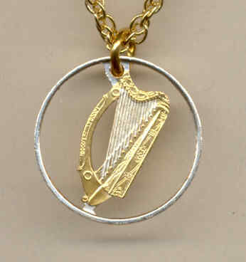 Beautifully Cut out & 2-toned Irish (small Harp) - coin Necklace