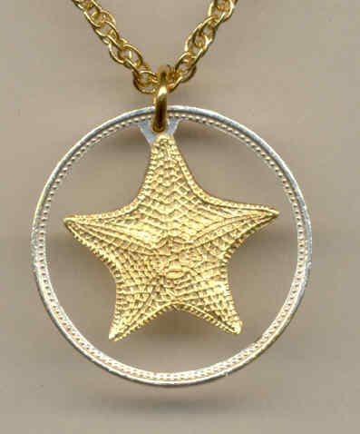 Beautifully Cut out & 2-toned Bahamas Starfish - coin Necklace
