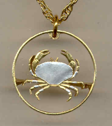 Beautifully Cut out & 2-toned Guernsey Crab - coin Necklace