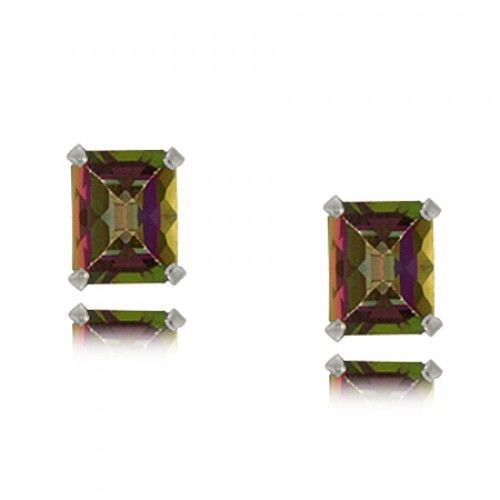 Mystic Fire Topaz Earrings Emerald Cut Sterling Silver