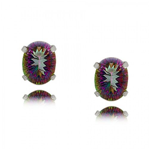 Oval Radiant Mystic Fire Topaz Earrings in 925 Silver