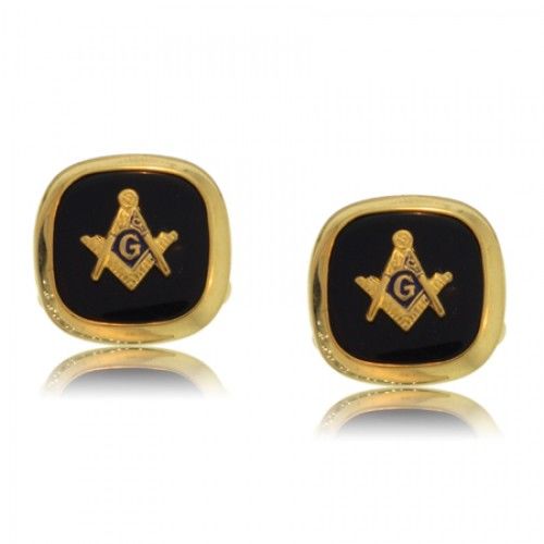 Masonic Cuff Links Mens Electroplated Gold - Black