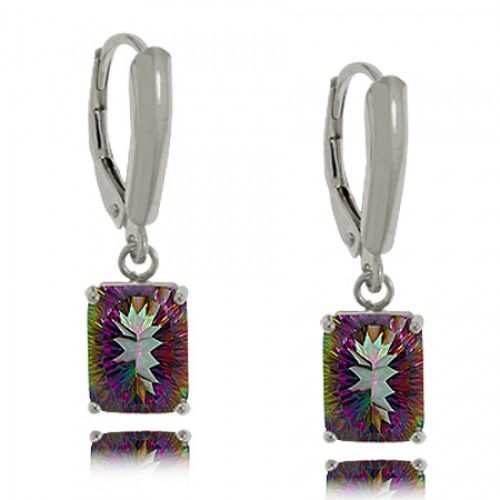 Mystic Fire Topaz Earrings - 925 Rectangle Dangles