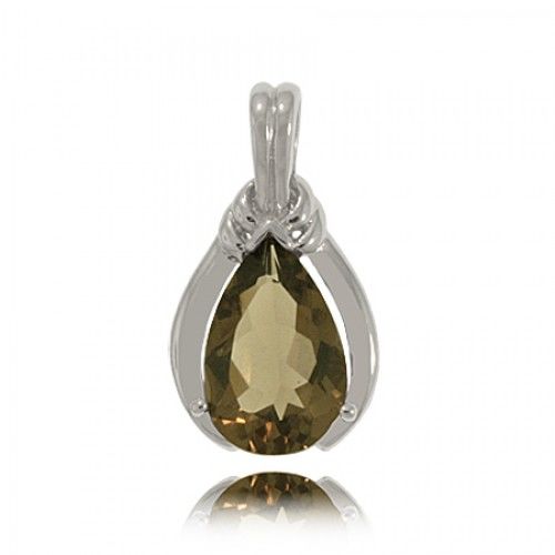 Smoky Quartz Pendant in Sterling Silver - Pear Cut Gem