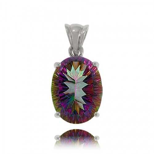 Mystic Fire Topaz Pendant Oval Shape in Sterling Silver