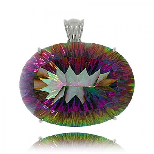 Giant Mystic Fire Topaz Pendant in Sterling Silver 30ct