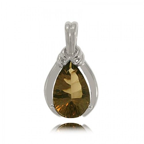 Smoky Quartz Pendant in Sterling Silver - Radiant Pear
