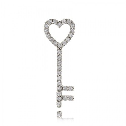 Heart Key Pendant W/ Diamonds in Sterling Silver - New