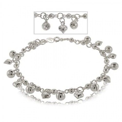 Heart Anklet Sterling Silver W/ Chime Balls Ladies New