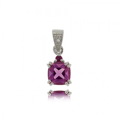 Amethyst Pendant in Fine Sterling Silver with Diamond