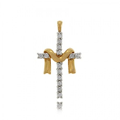 Diamond Cross Pendant W/ Shroud 10k 2 Tone Gold Ladies