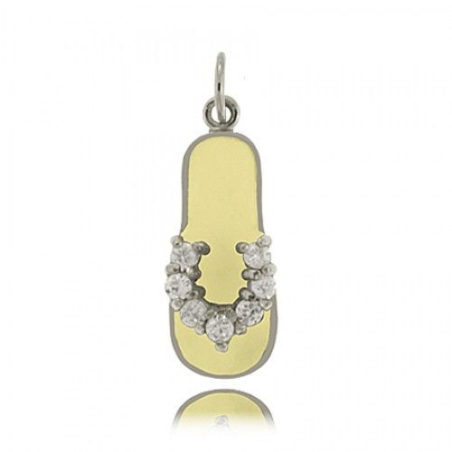 Cz Sandal Pendant in Sterling Silver with Yellow Enamel