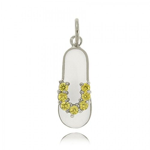 Cz Sandal Pendant in Sterling Silver with White Enamel