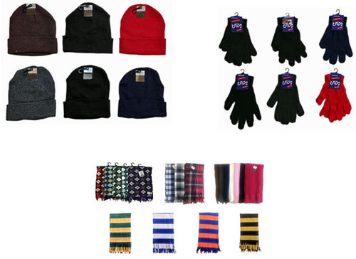 Winter Beanie Hats, Gloves, and Plaid Scarves Case Pack 180