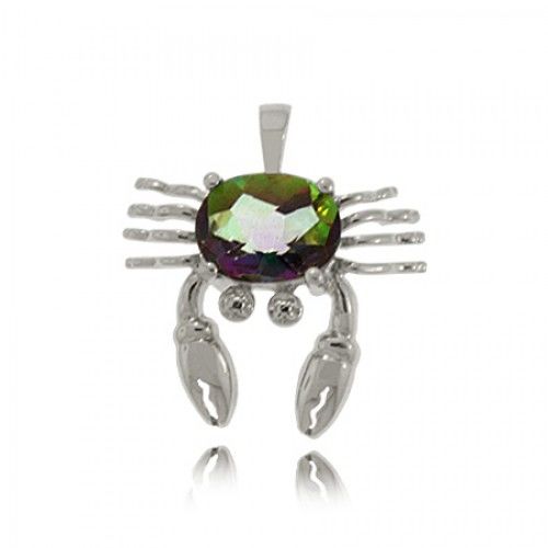 Crab Pendant in Sterling Silver W/ Mystic Fire Topaz