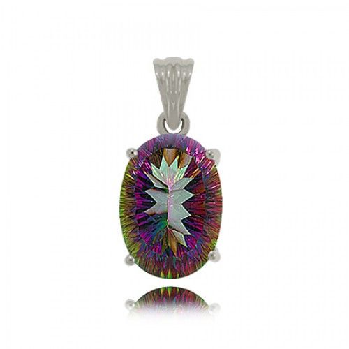 Mystic Fire Topaz Pendant Oval Cut in Sterling Silver