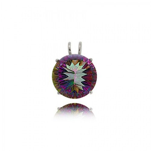 Round Mystic Fire Topaz Pendant Sterling Silver Ladies