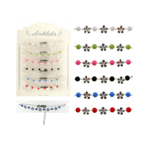 Anklets with Rhinestones and Flower Charms Case Pack 60