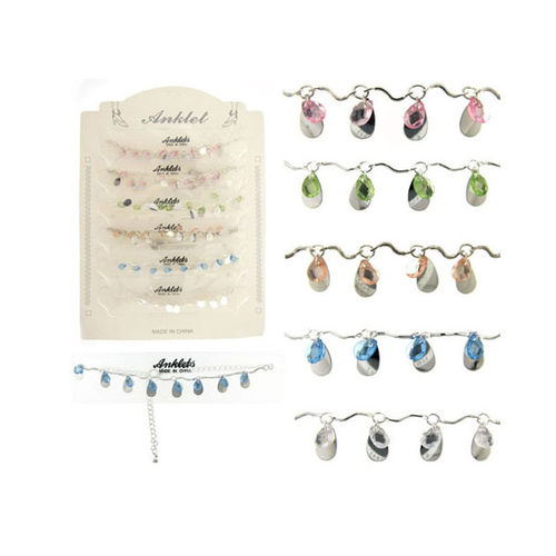 Silvertone Anklets with Teardrop/Bead Charms Case Pack 60