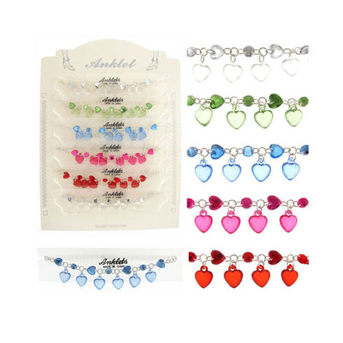 Silvertone Anklet with Heart Charms Case Pack 60