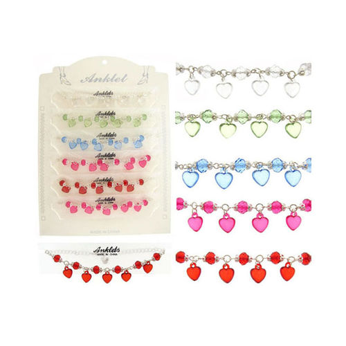 Anklet Chain w/ Bead Heart Charms Case Pack 60