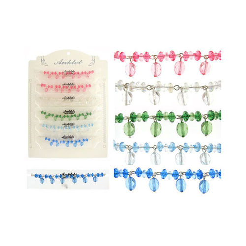 Anklets with Transparent Color Bead Charms Case Pack 60