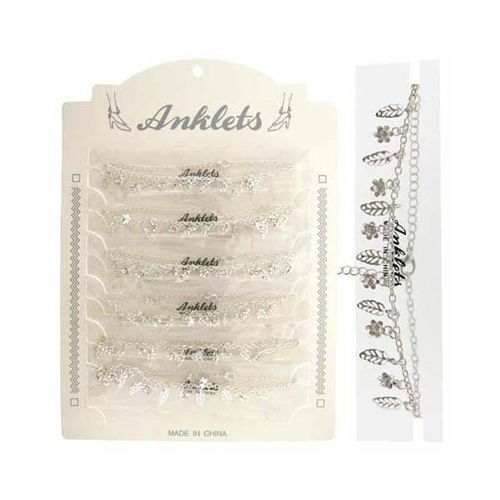 Silvertone Anklets w/Leaf Dangles Case Pack 60