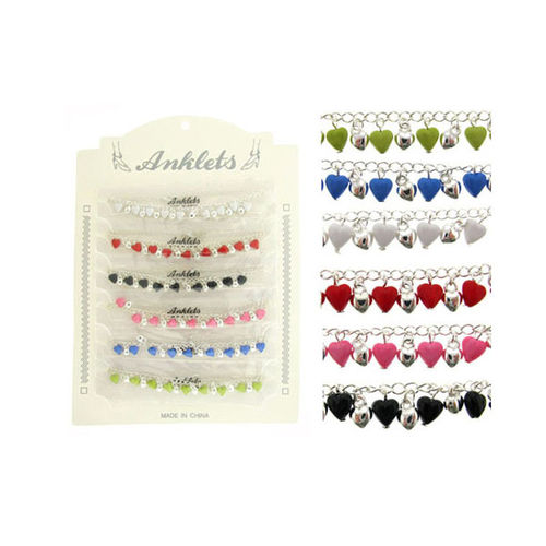 Anklets w/ Color Heart Charms Case Pack 60