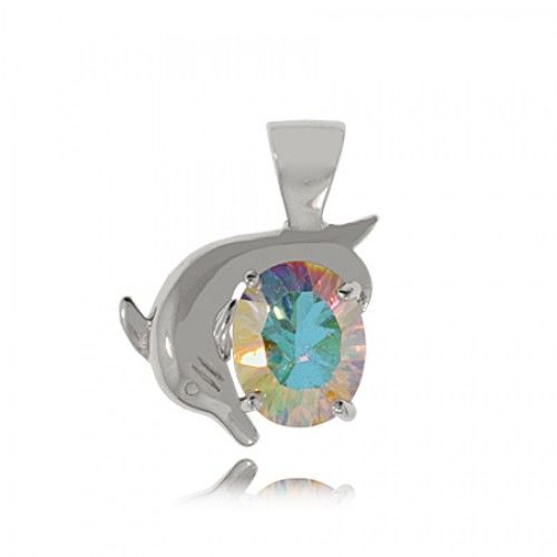 Sea Mist Topaz Dolphin Pendant Sterling Silver Radiant