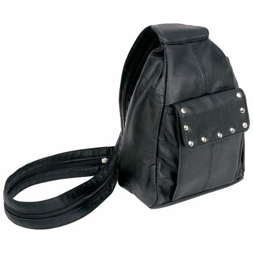 Diamond Plate&trade; Solid Genuine Lambskin Leather Biker Backpack Purse