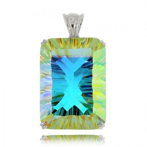 Sea Mist Topaz Pendant Silver Huge Radiant Rectangle