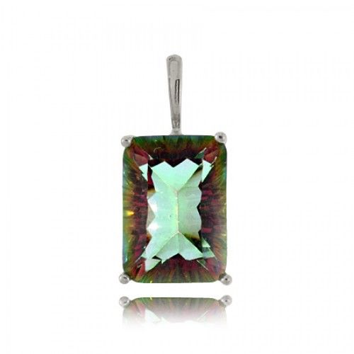 Mystic Fire Topaz Pendant 925 Sterling Silver Rectangle