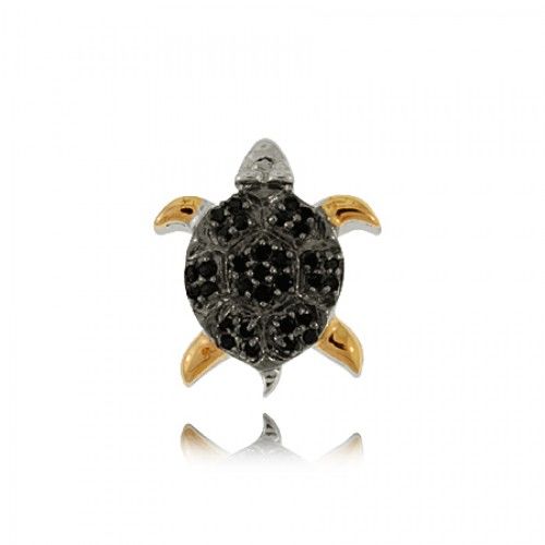 Black Diamond Turtle Pendant Sterling Silver Charm