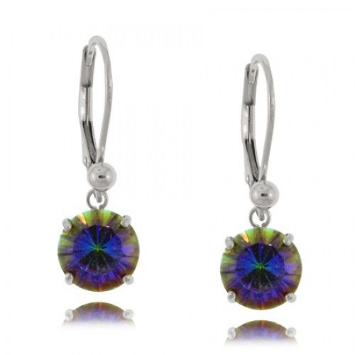 Mystic Fire Topaz Earrings Sterling Silver Round Dangle