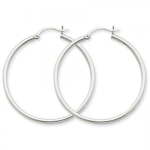 White Gold Hoop Earrings - 10 Karat Tube Design - New