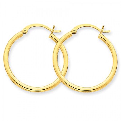 10k Gold Hoop Earrings - 1 Inch Round Hinged Hoops New