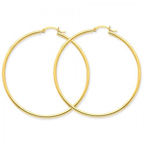 Gold Hoop Earrings 10k Yellow Polished Classic 2"" New