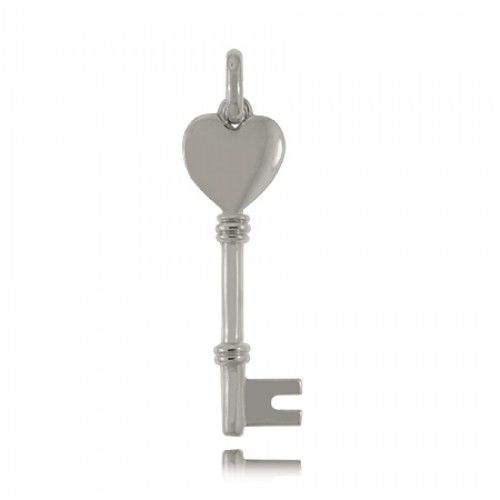 Key Pendant Sterling Silver Engravable Solid Heart