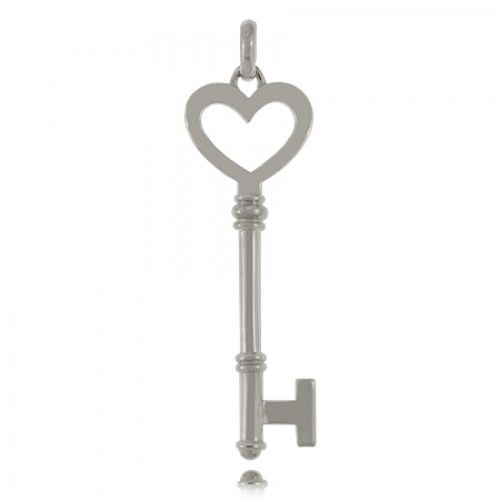 Key Pendant Sterling Silver Polished Open Heart - New