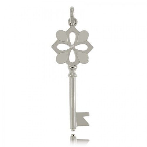 Flower Key Pendant Sterling Silver 49mm Tall Polished
