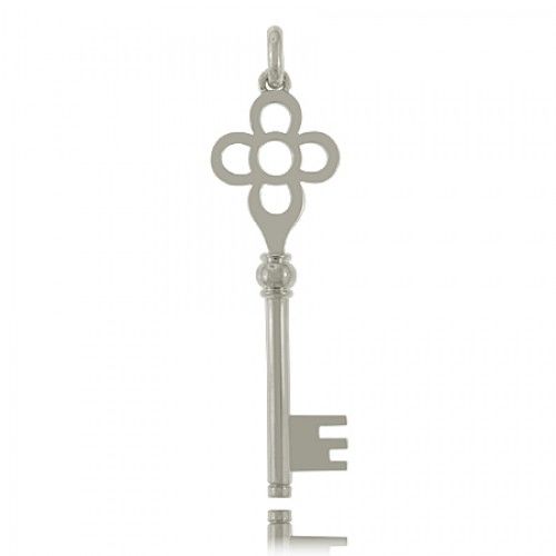 Flower Key Pendant Sterling Silver 2 3/16"" (56mm) Tall