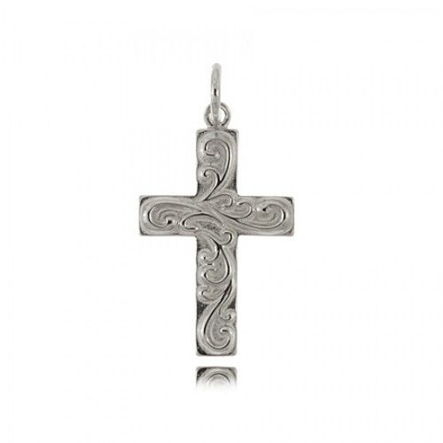 Cross Pendant Solid Sterling Silver Engravable Filigree