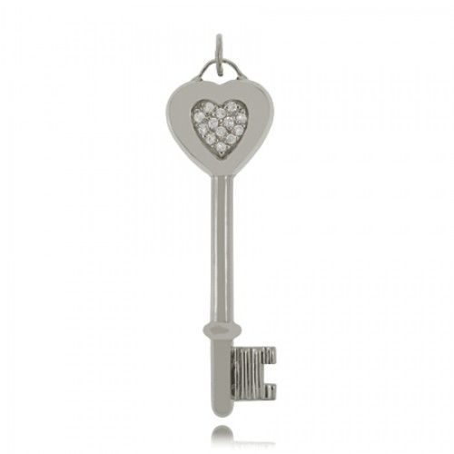 Key-to-My-Heart Pendant Sterling Silver 2 3/16"" Jeweled