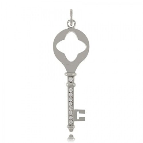 Clover Key Pendant Sterling Silver - Jeweled - 1 3/4