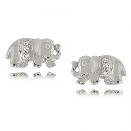 Sterling Silver Elephant Earrings 1/4"" Jeweled W/ Posts