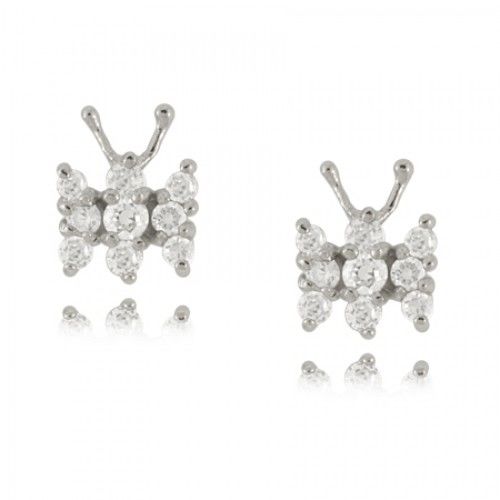Sterling Silver Butterfly Earrings 3/8"" Jeweled Posts