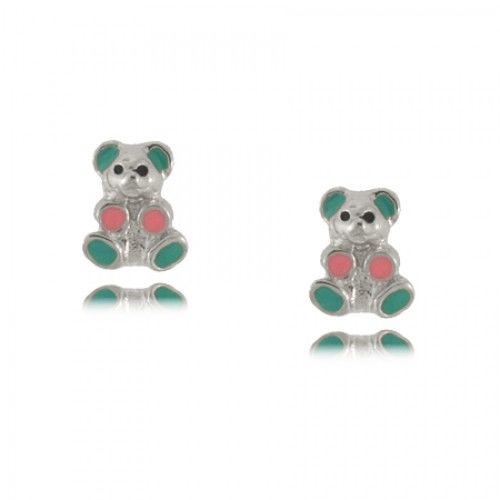 Enameled Teddy Bear Baby Earrings in Sterling Silver